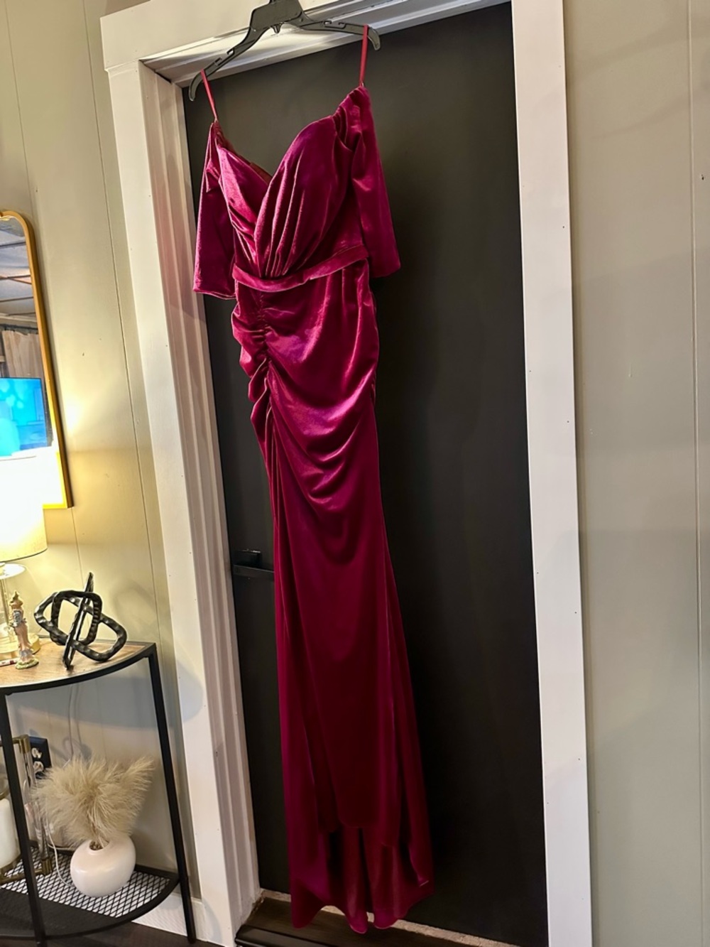 Elegant Ruched Satin Evening Dress - Fuchsia Pink